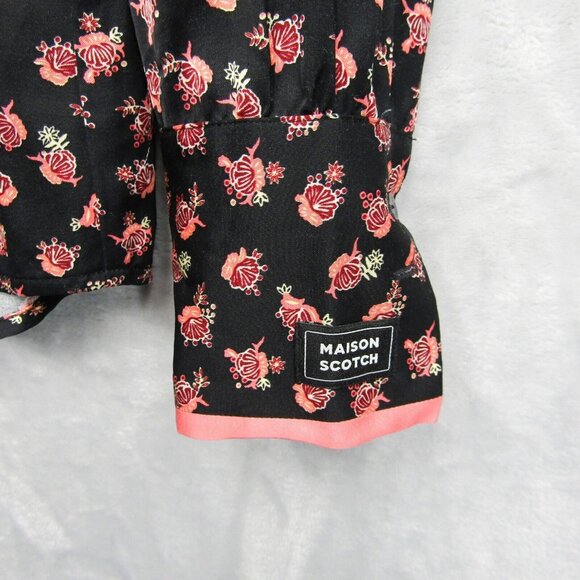 Scotch & Soda Shirt Womens XS Black Pink Floral Pamour Toujours Long Sleeve - Picture 6 of 10